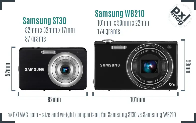 Samsung ST30 vs Samsung WB210 size comparison