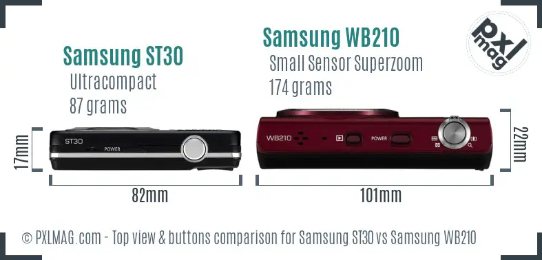 Samsung ST30 vs Samsung WB210 top view buttons comparison