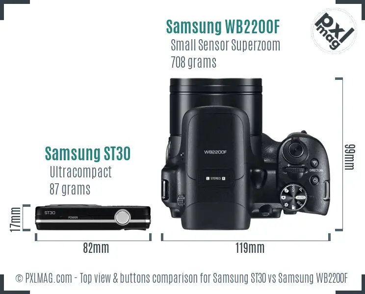 Samsung ST30 vs Samsung WB2200F top view buttons comparison