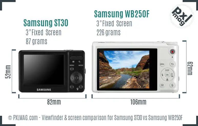 Samsung ST30 vs Samsung WB250F Screen and Viewfinder comparison
