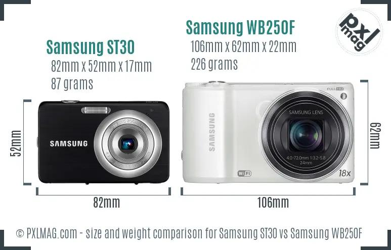 Samsung ST30 vs Samsung WB250F size comparison