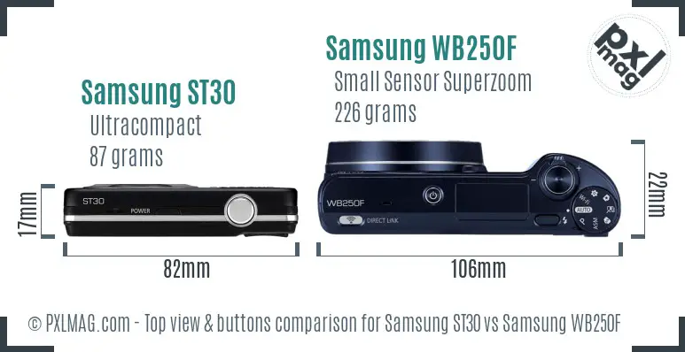 Samsung ST30 vs Samsung WB250F top view buttons comparison