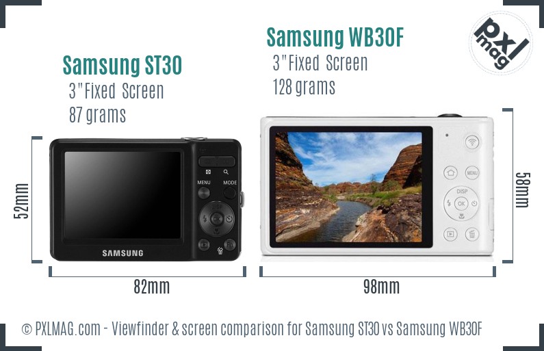 Samsung ST30 vs Samsung WB30F Screen and Viewfinder comparison