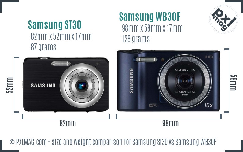 Samsung ST30 vs Samsung WB30F size comparison