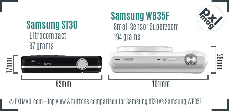 Samsung ST30 vs Samsung WB35F top view buttons comparison