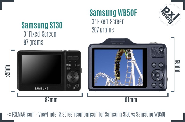 Samsung ST30 vs Samsung WB50F Screen and Viewfinder comparison