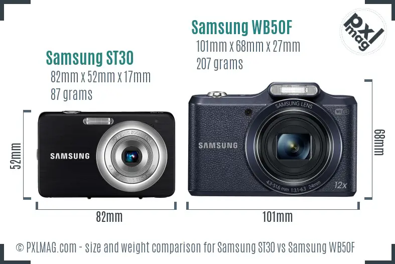 Samsung ST30 vs Samsung WB50F size comparison