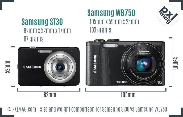 Samsung ST30 vs Samsung WB750 size comparison