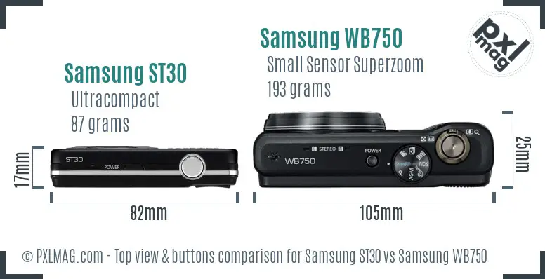 Samsung ST30 vs Samsung WB750 top view buttons comparison