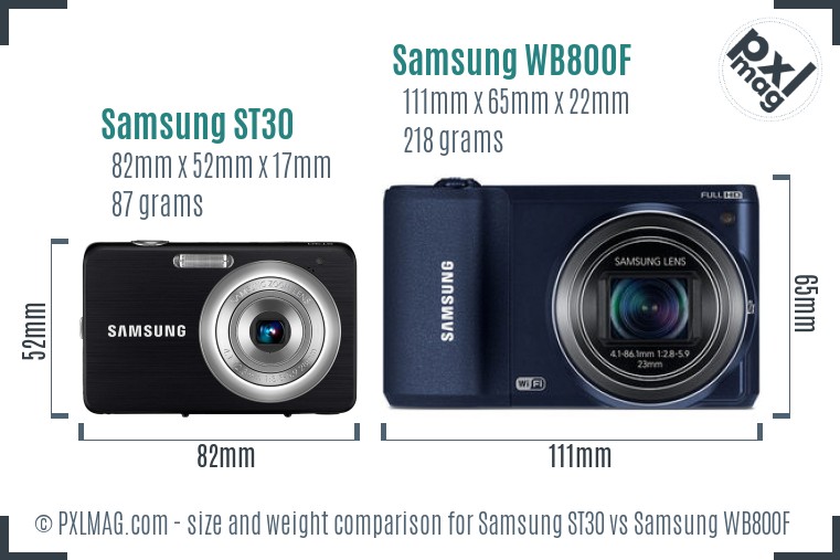 Samsung ST30 vs Samsung WB800F size comparison