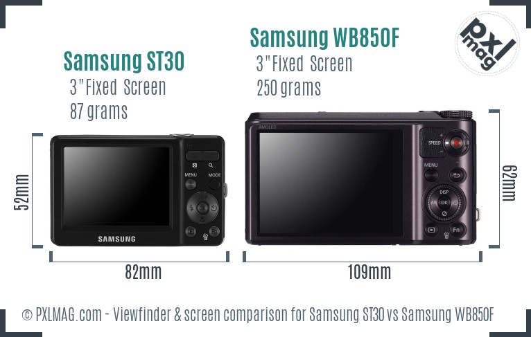 Samsung ST30 vs Samsung WB850F Screen and Viewfinder comparison
