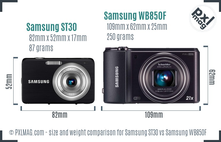 Samsung ST30 vs Samsung WB850F size comparison