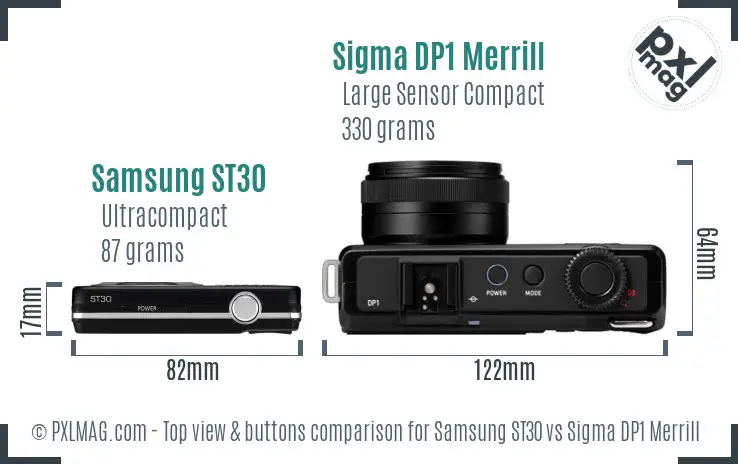 Samsung ST30 vs Sigma DP1 Merrill top view buttons comparison
