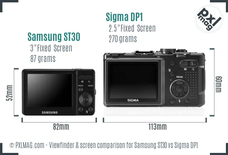 Samsung ST30 vs Sigma DP1 Screen and Viewfinder comparison