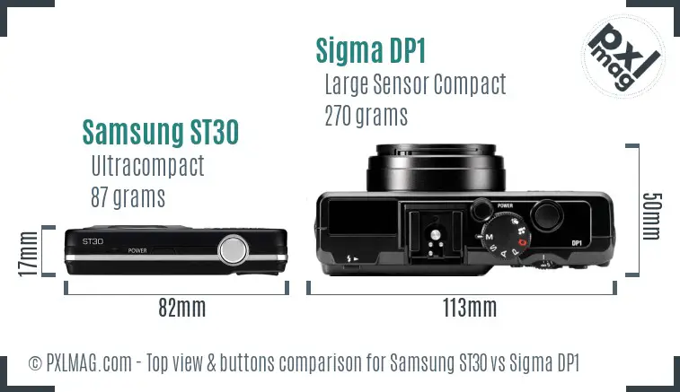 Samsung ST30 vs Sigma DP1 top view buttons comparison
