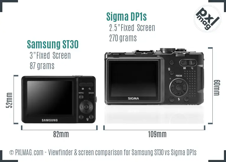 Samsung ST30 vs Sigma DP1s Screen and Viewfinder comparison