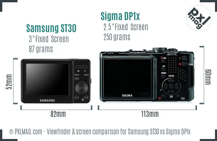 Samsung ST30 vs Sigma DP1x Screen and Viewfinder comparison