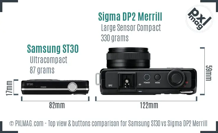 Samsung ST30 vs Sigma DP2 Merrill top view buttons comparison