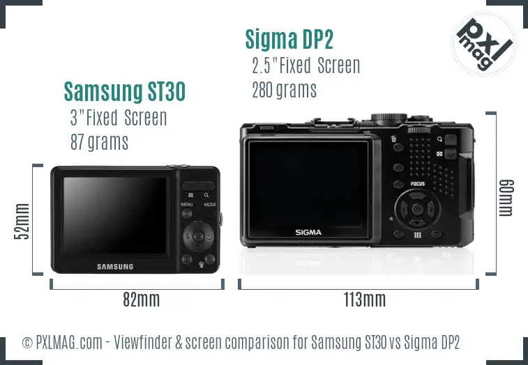 Samsung ST30 vs Sigma DP2 Screen and Viewfinder comparison