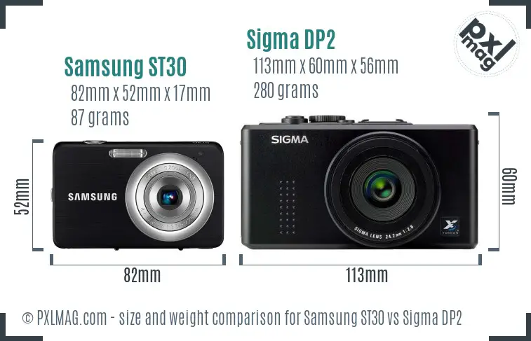 Samsung ST30 vs Sigma DP2 size comparison