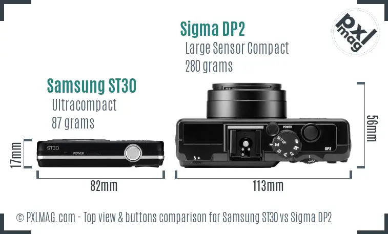 Samsung ST30 vs Sigma DP2 top view buttons comparison