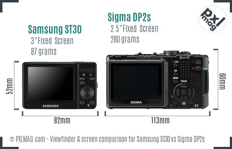 Samsung ST30 vs Sigma DP2s Screen and Viewfinder comparison