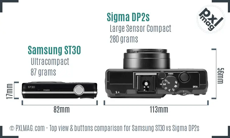 Samsung ST30 vs Sigma DP2s top view buttons comparison