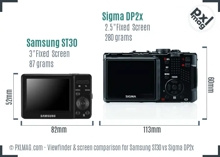 Samsung ST30 vs Sigma DP2x Screen and Viewfinder comparison