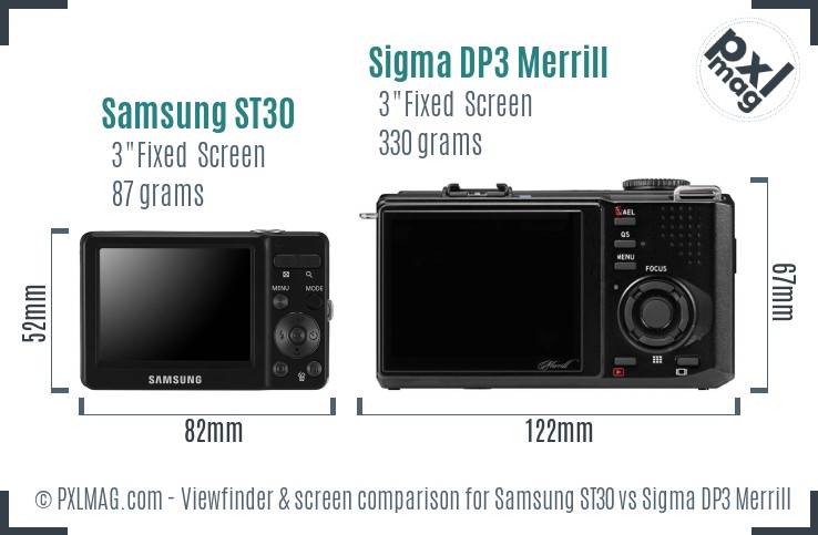 Samsung ST30 vs Sigma DP3 Merrill Screen and Viewfinder comparison