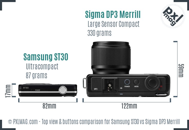 Samsung ST30 vs Sigma DP3 Merrill top view buttons comparison