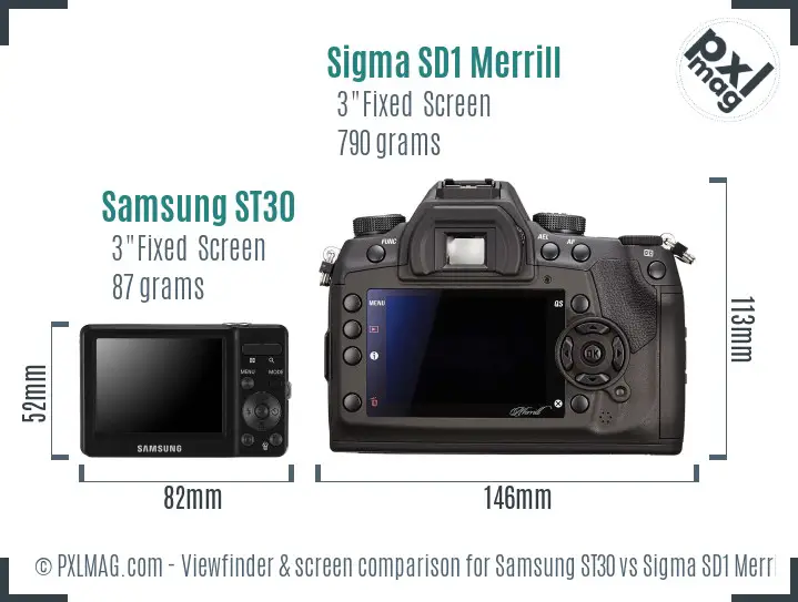 Samsung ST30 vs Sigma SD1 Merrill Screen and Viewfinder comparison
