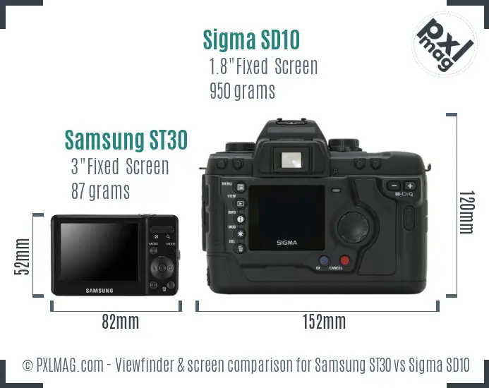 Samsung ST30 vs Sigma SD10 Screen and Viewfinder comparison