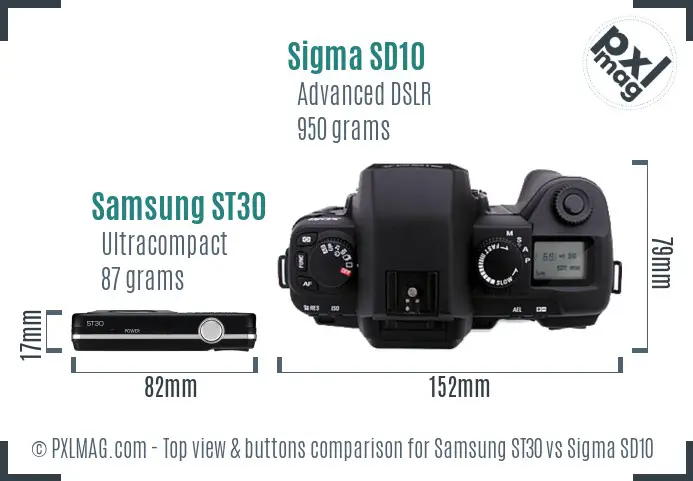 Samsung ST30 vs Sigma SD10 top view buttons comparison