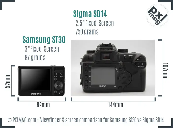 Samsung ST30 vs Sigma SD14 Screen and Viewfinder comparison