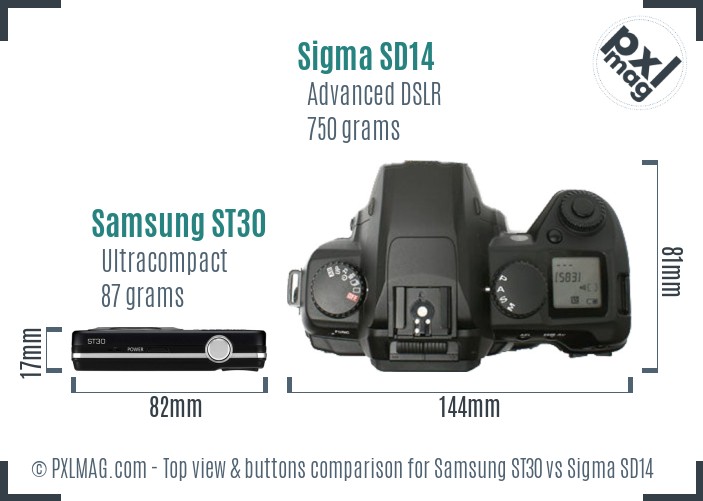 Samsung ST30 vs Sigma SD14 top view buttons comparison