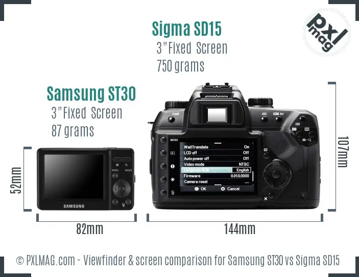 Samsung ST30 vs Sigma SD15 Screen and Viewfinder comparison