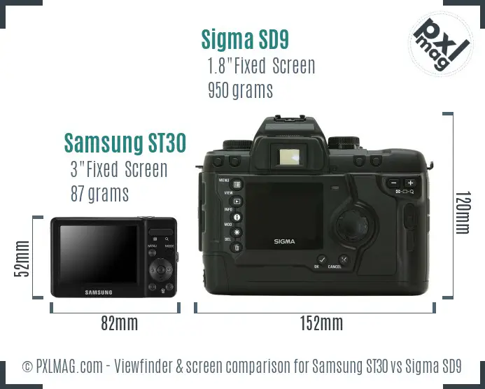 Samsung ST30 vs Sigma SD9 Screen and Viewfinder comparison