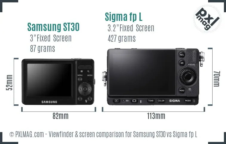 Samsung ST30 vs Sigma fp L Screen and Viewfinder comparison