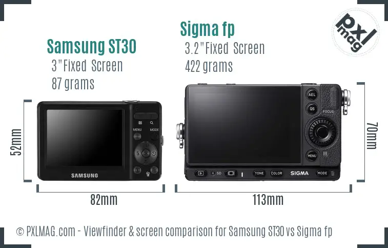 Samsung ST30 vs Sigma fp Screen and Viewfinder comparison