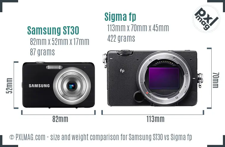 Samsung ST30 vs Sigma fp size comparison