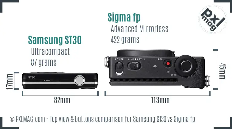 Samsung ST30 vs Sigma fp top view buttons comparison
