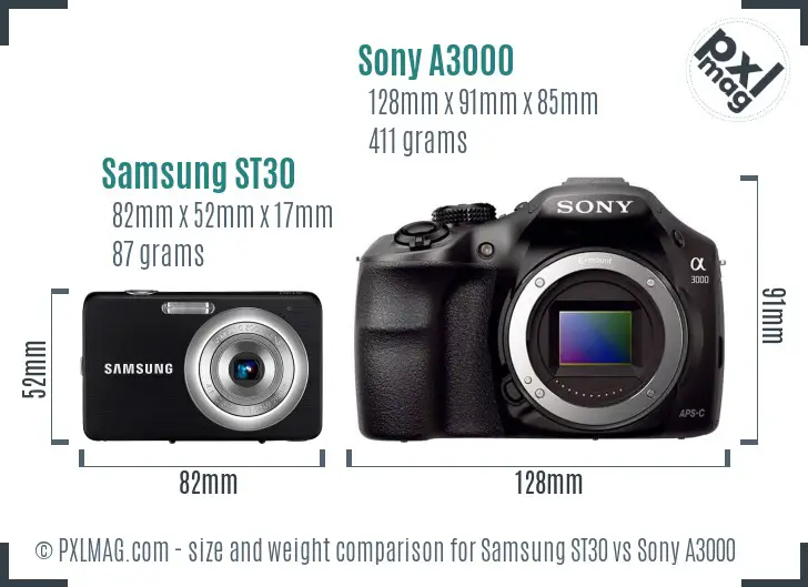 Samsung ST30 vs Sony A3000 size comparison