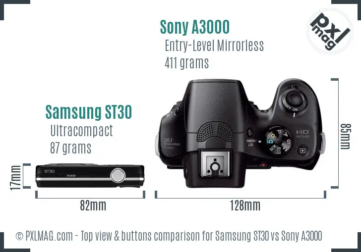 Samsung ST30 vs Sony A3000 top view buttons comparison