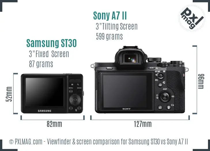 Samsung ST30 vs Sony A7 II Screen and Viewfinder comparison