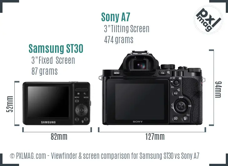 Samsung ST30 vs Sony A7 Screen and Viewfinder comparison