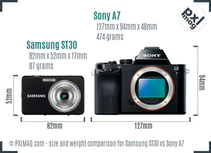 Samsung ST30 vs Sony A7 size comparison