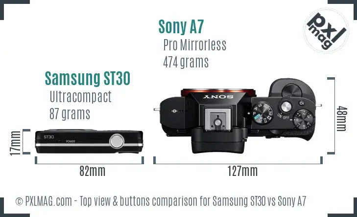 Samsung ST30 vs Sony A7 top view buttons comparison