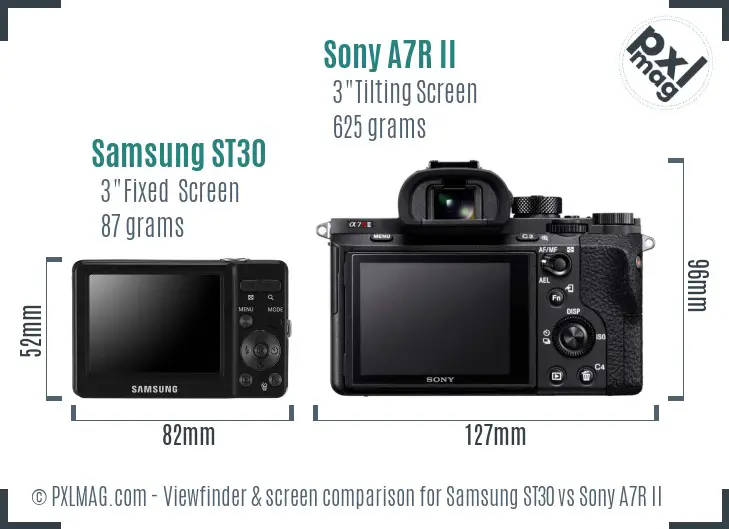 Samsung ST30 vs Sony A7R II Screen and Viewfinder comparison