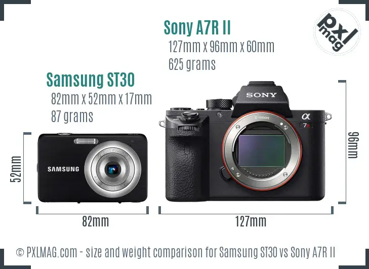 Samsung ST30 vs Sony A7R II size comparison