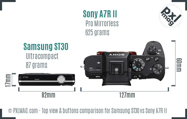 Samsung ST30 vs Sony A7R II top view buttons comparison